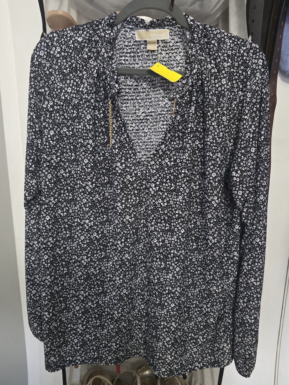 Michael Kors Black and White Ditsy V-Neck Tunic